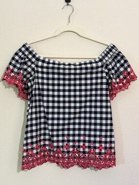 Draper James Dolly Check Eyelet Trim Off The Shoulder Top - M